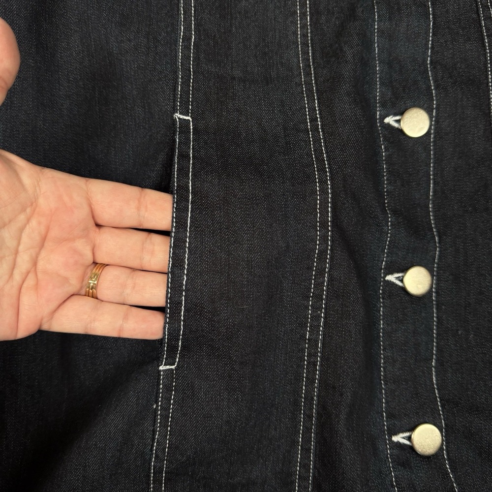 NWT Keren Hart Dark Blue Denim Jacket Shirt Long Sleeve Buttons Pockets Women XL - Picture 6 of 10